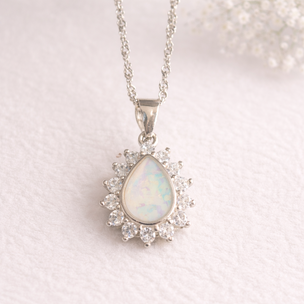 Bezel Crown Pear Necklace