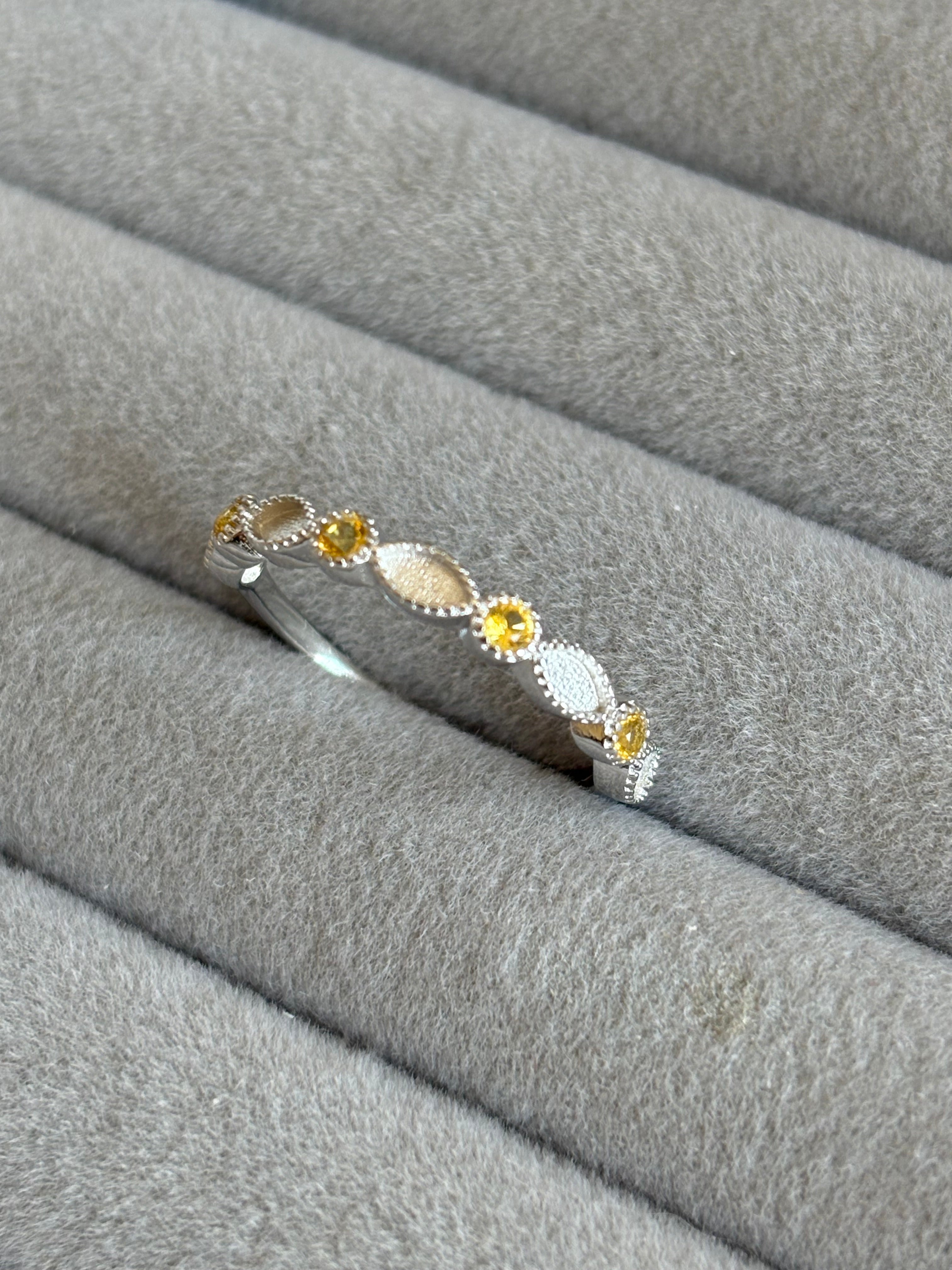 Yellow Citrine Gemstone Half Eternity Ring - Size R