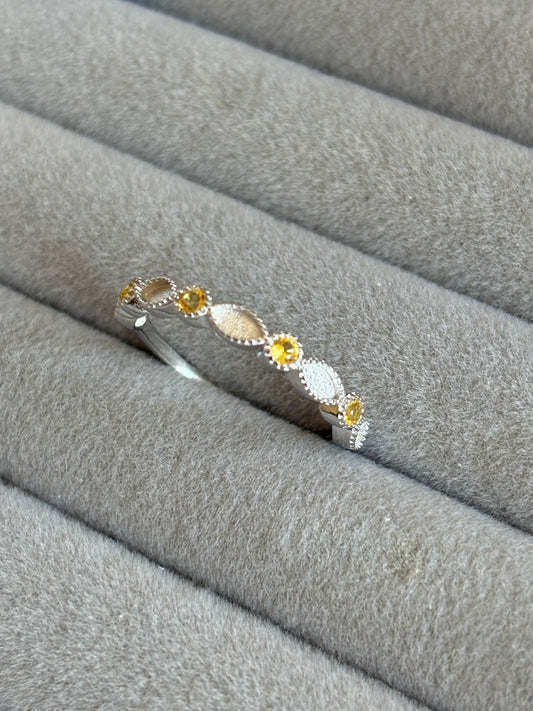 Yellow Citrine Gemstone Half Eternity Ring - Size R