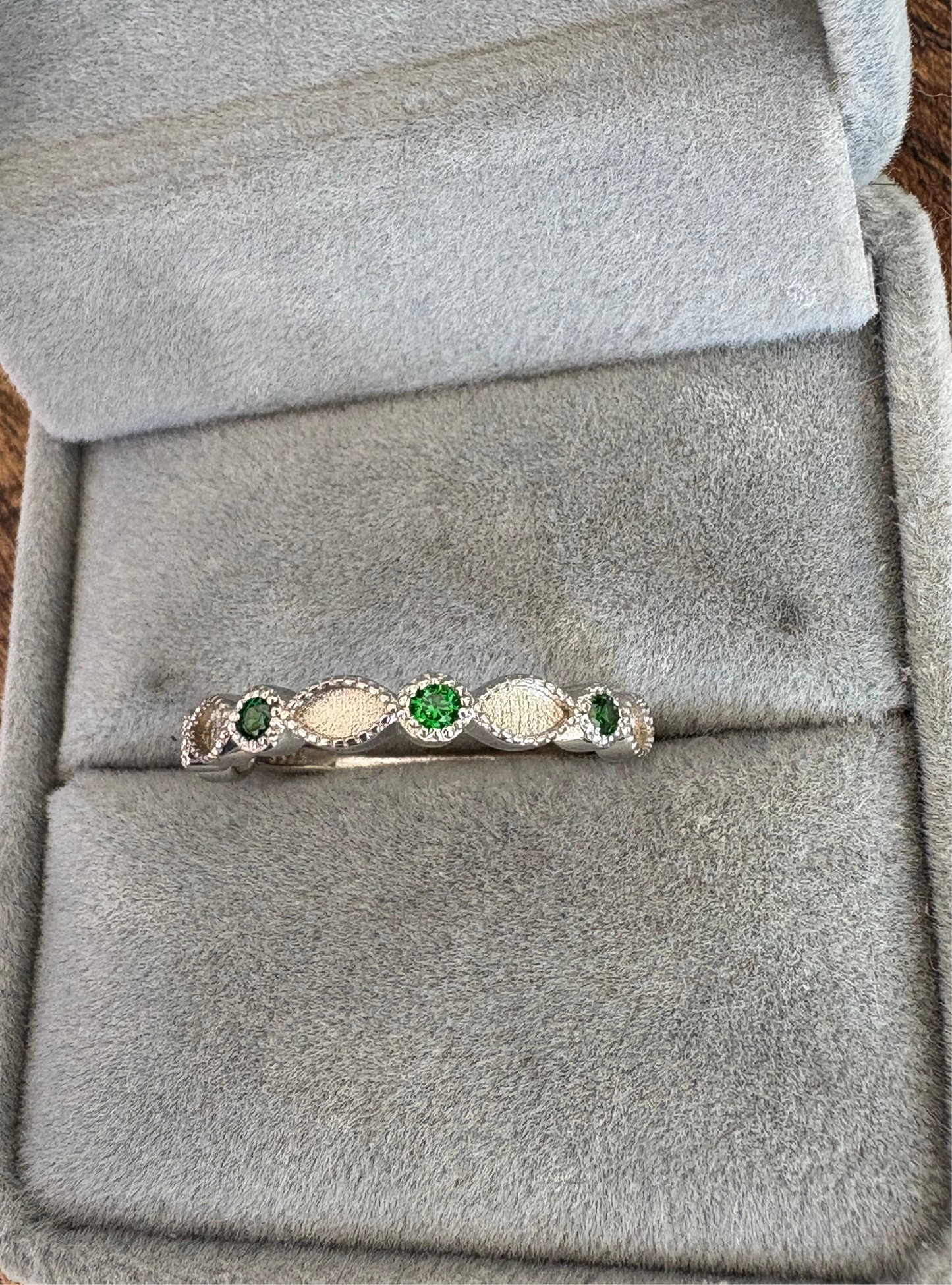 Green Emerald Gemstone Half Eternity Ring - Size R